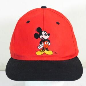Vintage 90s Mickey Unlimited Mickey Mouse Snapback Hat Red Black Adjustable